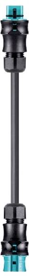 Un élément de connexion noir et allongé avec des accents turquoise aux extrémités, probablement un adaptateur de tuyau ou un connecteur de tube.