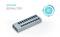 Hub USB à 10 ports avec interrupteur marche-arrêt, représenté à côté d'un symbole de puissance.