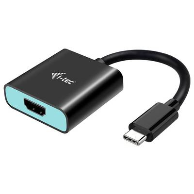 Un adaptateur noir et bleu avec port USB-C et sortie HDMI, marqué du logo du fabricant 'i-tec'.