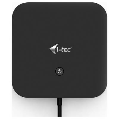 Appareil technique noir avec logo 'i-tec' et interrupteur marche/arrêt au centre, relié par un câble.