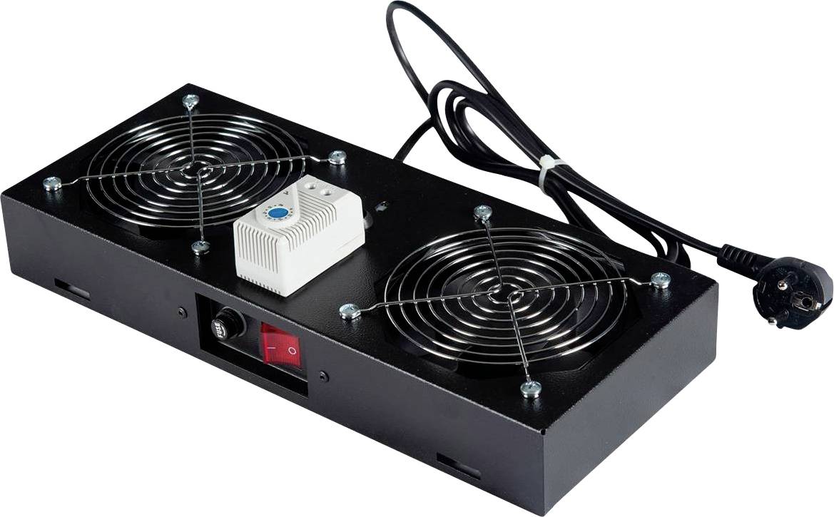 Roline 26.21.0189 19 pouces 2 x Ventilateur prise à contact de protection avec interrupteur noir-0