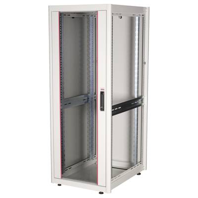 Un rack serveur vide en métal avec porte vitrée, adapté pour accueillir des équipements informatiques dans les centres de données ou les locaux techniques.