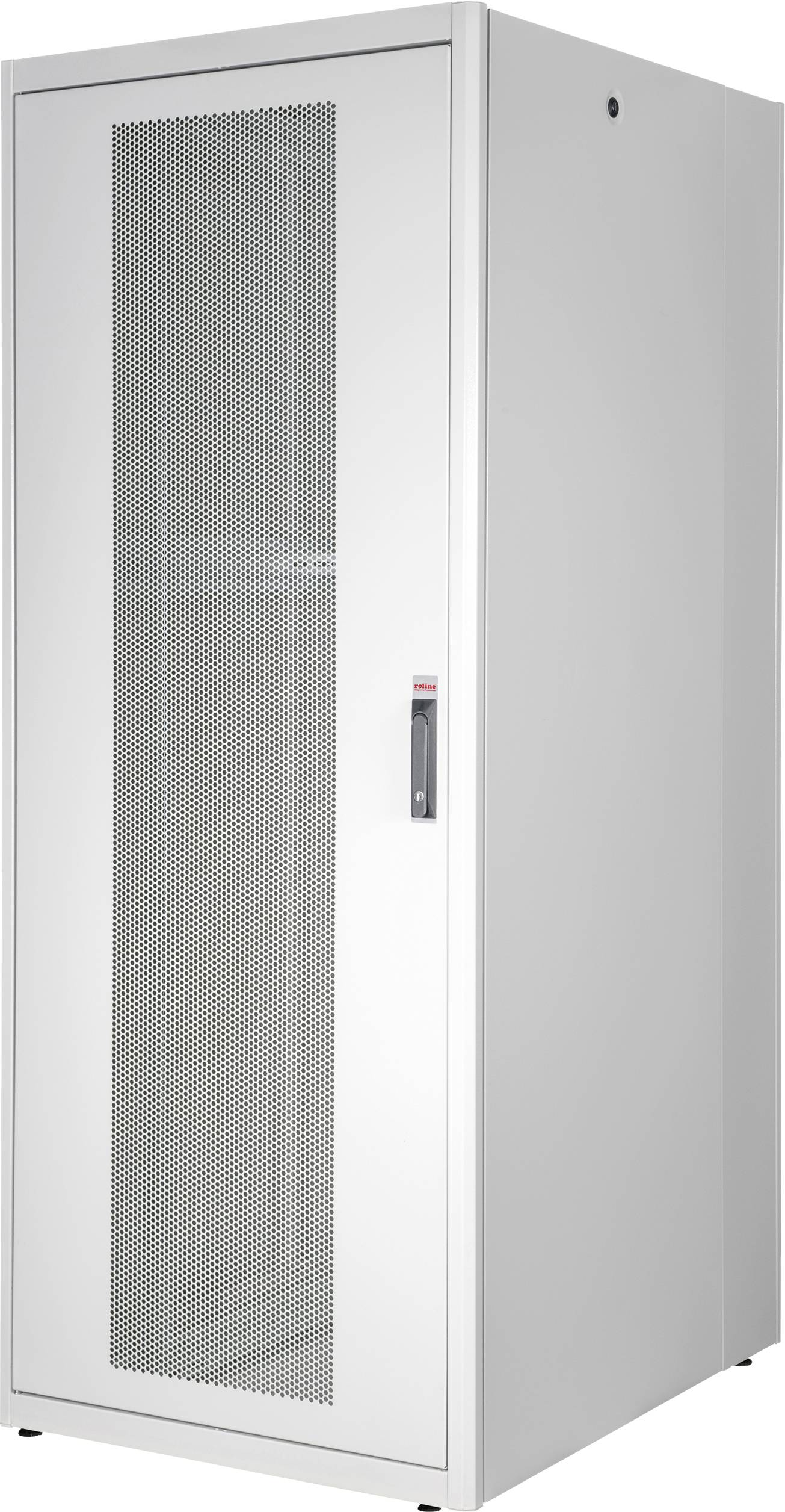Armoire serveur blanche avec porte perforée pour la ventilation. Adaptée à l'hébergement d'équipements réseau dans les centres de données.