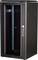 Rack serveur noir avec porte en verre, espace pour matériel serveur, bordure décorative rouge sur la porte, adapté au stockage d'équipements informatiques.