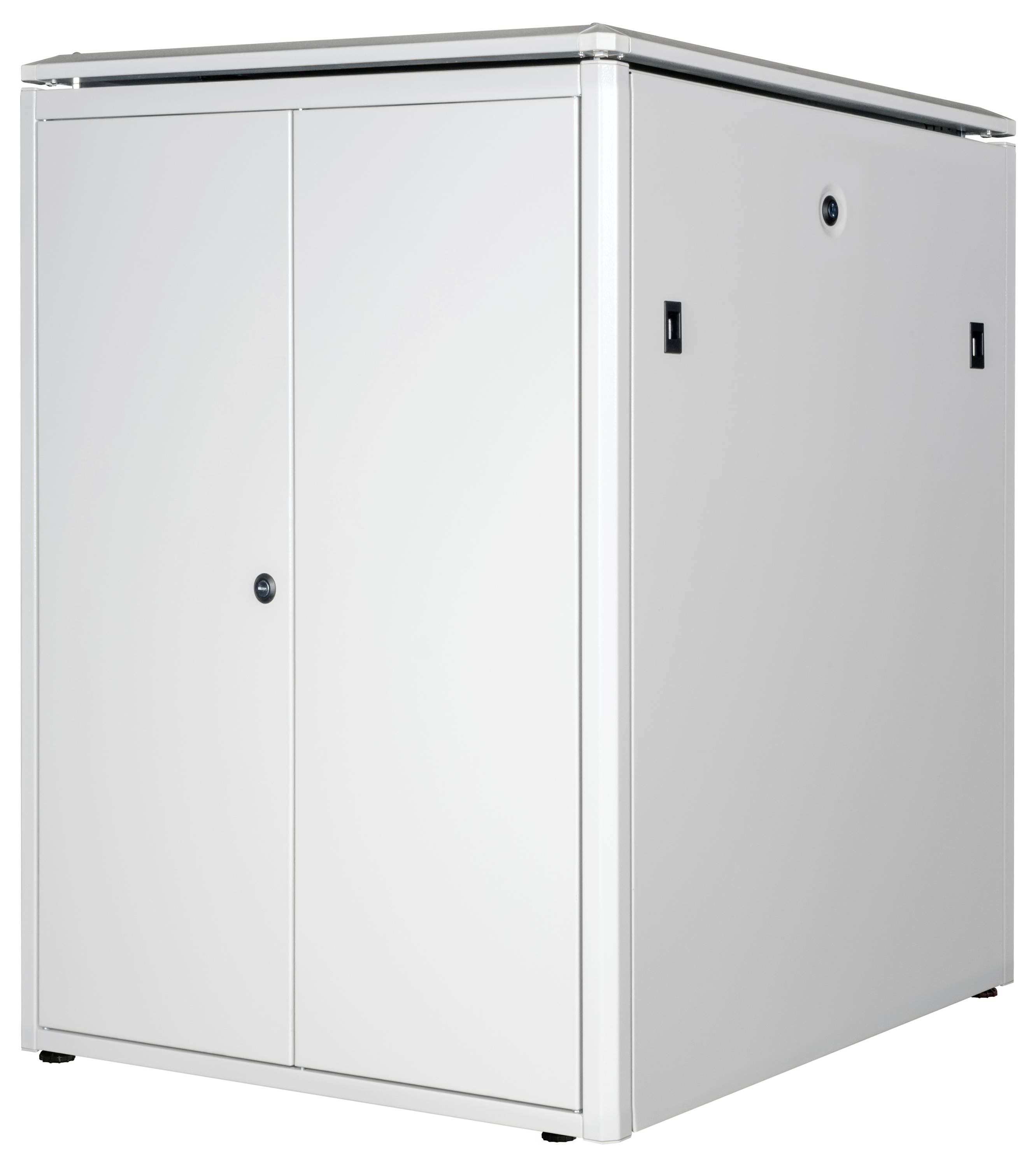 Un armoire métallique blanche à deux portes, adaptée au stockage et à l'organisation d'objets dans un atelier ou un bureau.