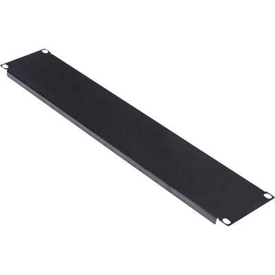 Une plaque métallique noire, rectangulaire, aux coins arrondis et quatre perforations situées aux angles, probablement adaptée comme couvercle.