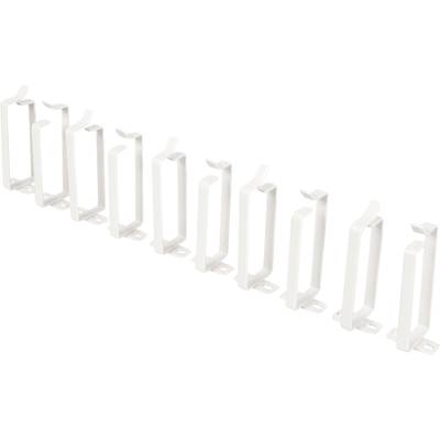 Supports verticaux blancs disposés en ligne. Appropriés pour le guidage de câbles ou la fixation sur une surface.
