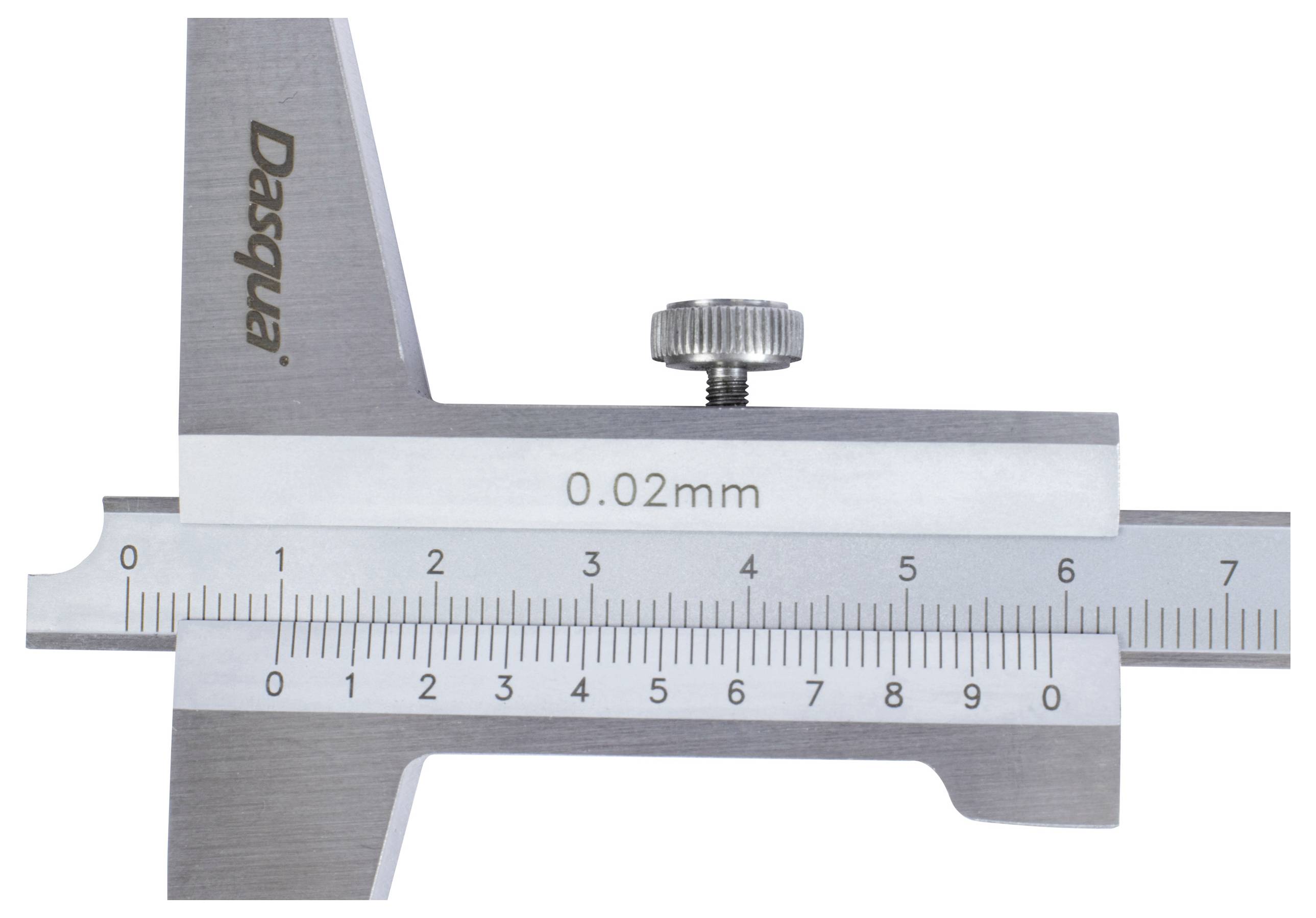 Un pied à coulisse métallique non numérique affiche une échelle permettant de mesurer avec précision de petites distances, graduée à '0,02 mm'.