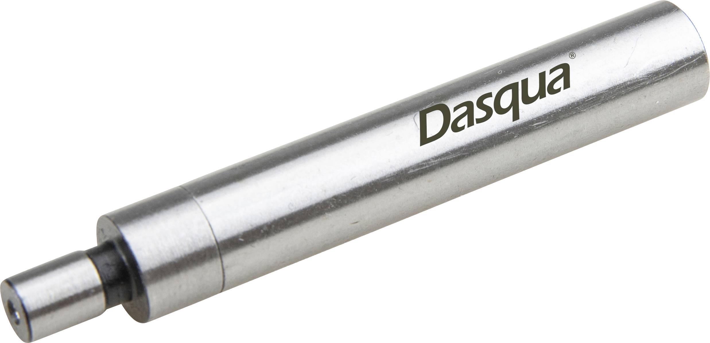 Un outil cylindrique en métal portant l'inscription 'Dasqua'. Il possède une extrémité plus petite qui dépasse.