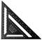 'Règle pliante triangulaire avec unités de mesure métriques et impériales, échelles pour la mesure des angles et échelle intégrée.'