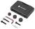 Un ensemble d'outils composé d'un coffret noir TOOLCRAFT, de quatre embouts circulaires, de deux vis, d'un angle et d'un outil conique.