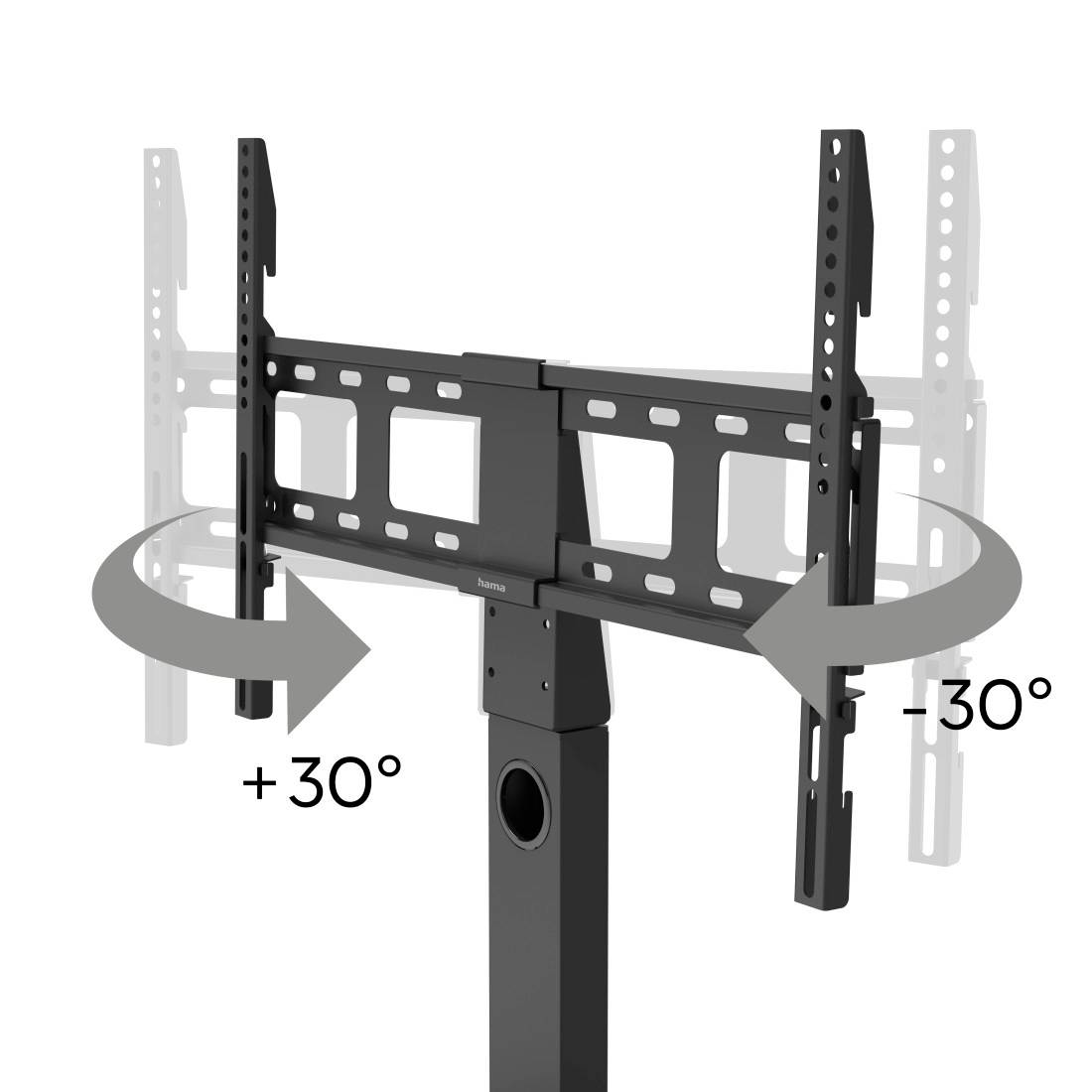 Support de téléviseur avec bras articulés permettant une rotation de +30 à -30 degrés. Adapté pour un ajustement flexible de l'angle de vue.