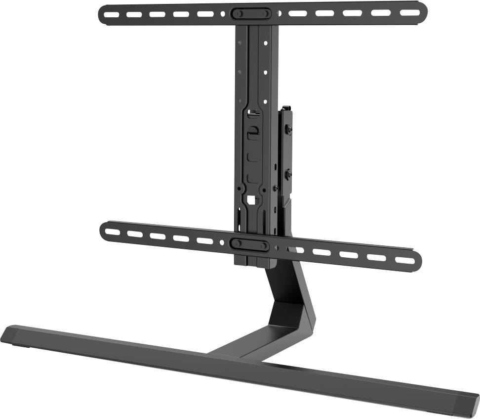 Support de téléviseur en métal noir avec supports réglables, adapté aux téléviseurs à écran plat. Convient à différentes tailles d'écran.