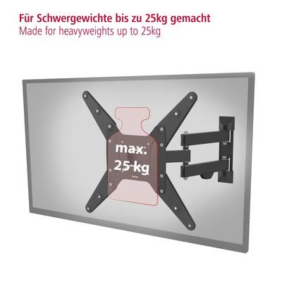 'Support de TV avec bras mobiles, adapté aux appareils jusqu'à 25 kg.'