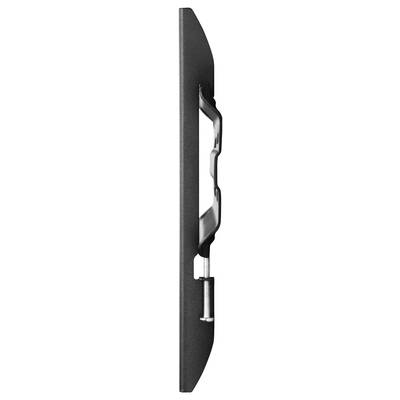 Vue latérale d'un objet noir doté d'une poignée ergonomique et d'un cylindre argenté, probablement un composant d'un appareil.