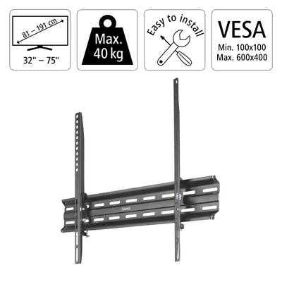 Support mural pour TV, compatible avec les téléviseurs de 32" à 75", supporte jusqu'à 40 kg, installation facile, montage VESA de 100x100 à 600x400 mm.