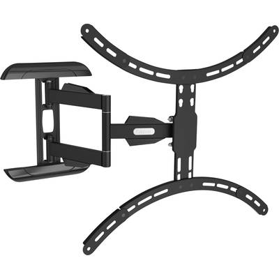 Support mural réglable pour téléviseur en métal noir avec bras incurvés et bras pivotant pour un positionnement flexible de l'écran.