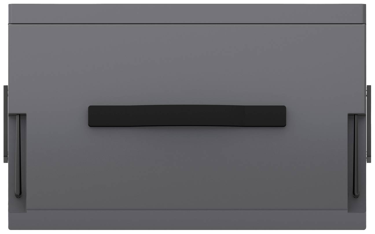 Un tiroir gris avec une poignée noire en son centre, illustrant un design moderne et épuré.