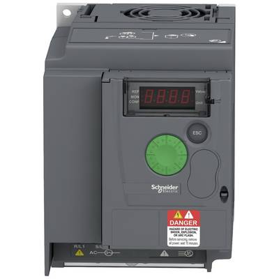 Variateur de fréquence de Schneider Electric avec affichage numérique et bouton de commande, utilisé pour contrôler la vitesse de rotation du moteur.