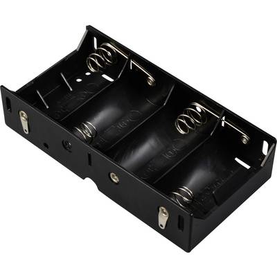 Support de batterie noir pour quatre piles AA, avec ressorts métalliques et contacts pour un insertion et une connexion sûres.
