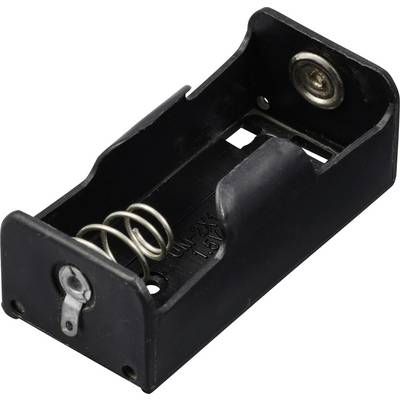 Support de batterie noir en plastique pour une pile AA, avec un ressort métallique sur le côté gauche et un contact sur le côté droit.