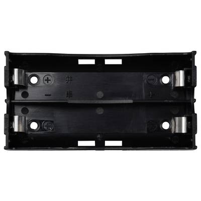 Support de batterie noir pour deux piles AA, avec bornes pour les pôles positif et négatif, points de montage par vis visibles.