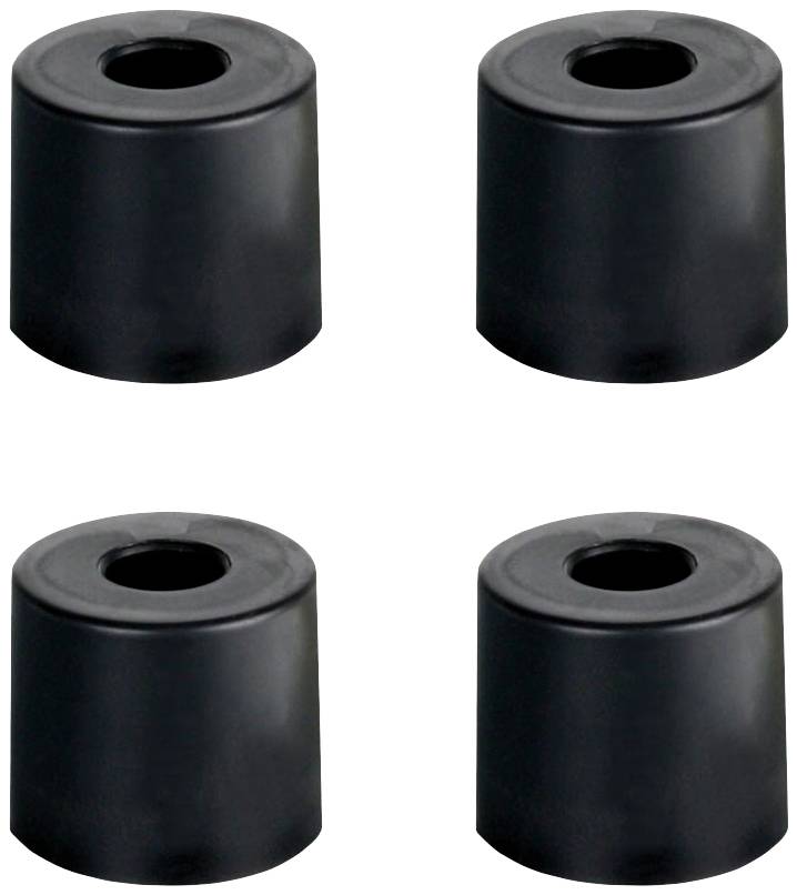 Quatre pieds de meuble noirs coniques avec un design cylindrique, disposés de manière uniforme. Ils servent à surélever des meubles.