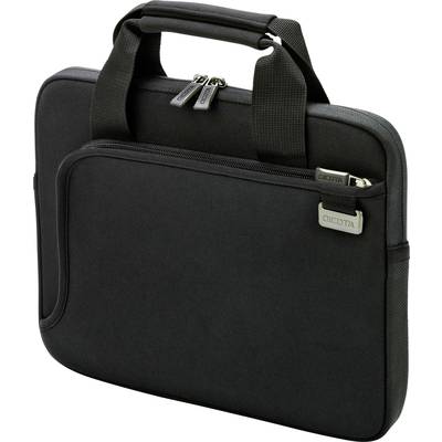 Sacoche pour ordinateur portable noire avec fermeture éclair et poignée de transport. Elle dispose d'une poche extérieure supplémentaire avec fermeture éclair pour les accessoires.