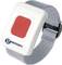 Un bracelet blanc avec un bouton rouge portant l'inscription 'geemarc'. Il semble être un système d'alarme portable ou un appareil d'appel d'urgence.