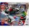 Ensemble LEGO avec Spider-Man, Venom et Ghost Rider, accompagné de sa voiture. Scènes avec figurines et environnement de combat. Comprend des éléments d'action.