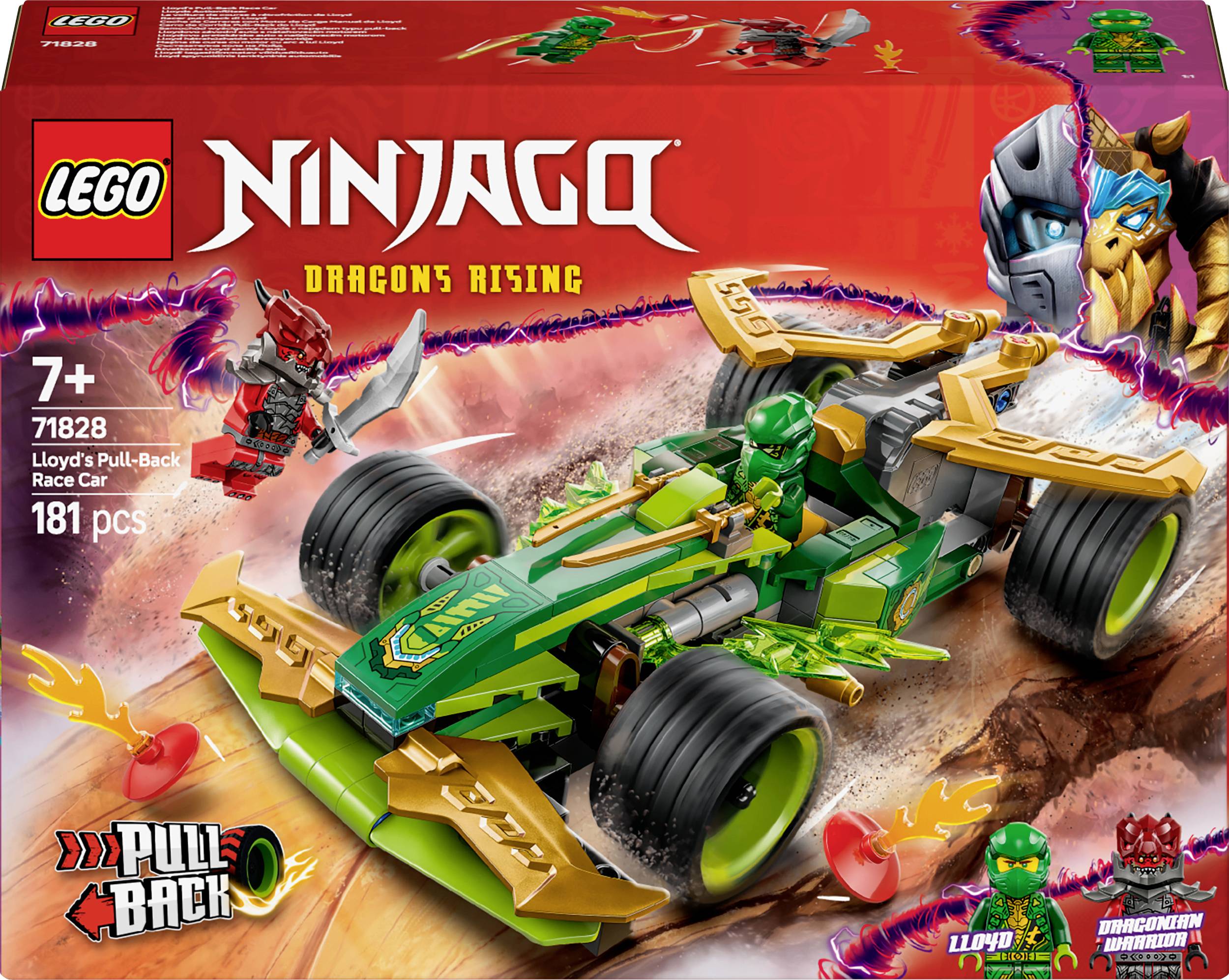 Ensemble LEGO Ninjago 'Montée du Dragon' : Comprend la voiture de course de Lloyd avec fonction de rappel et 181 pièces, pour enfants à partir de 7 ans.