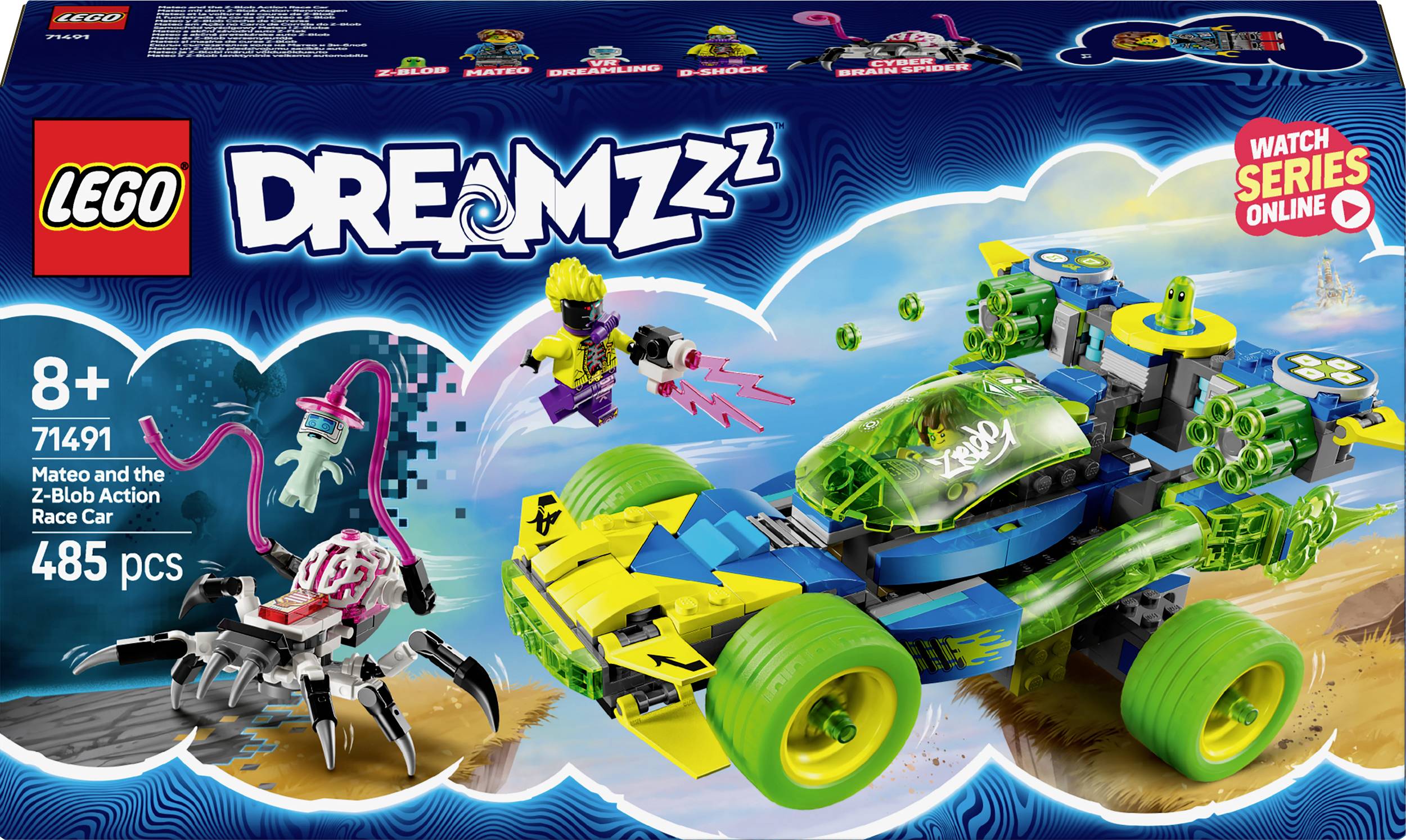 LEGO DREAMZzz Ensemble 71491 : Mateo et le Z-Blob Voiture de Course d'Action. Recommandé à partir de 8 ans, 485 pièces. Comprend deux figurines et une voiture de course.