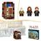 'Ensemble LEGO Harry Potter 76435 : Comprend des figurines de Dumbledore, Hermione et Ron. Représentation des salles de Poudlard et packaging.'