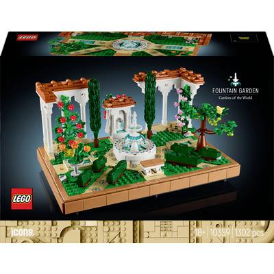 'Ensemble LEGO : Jardin de fontaine avec jet d'eau, arbres et plantes. À partir de 18 ans, 1302 pièces. Modèle de la collection Icons.'