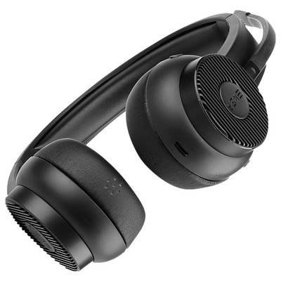 Casque audio noir circumauriculaire avec coussinets rembourrés et arceau réglable, posé sur le côté.