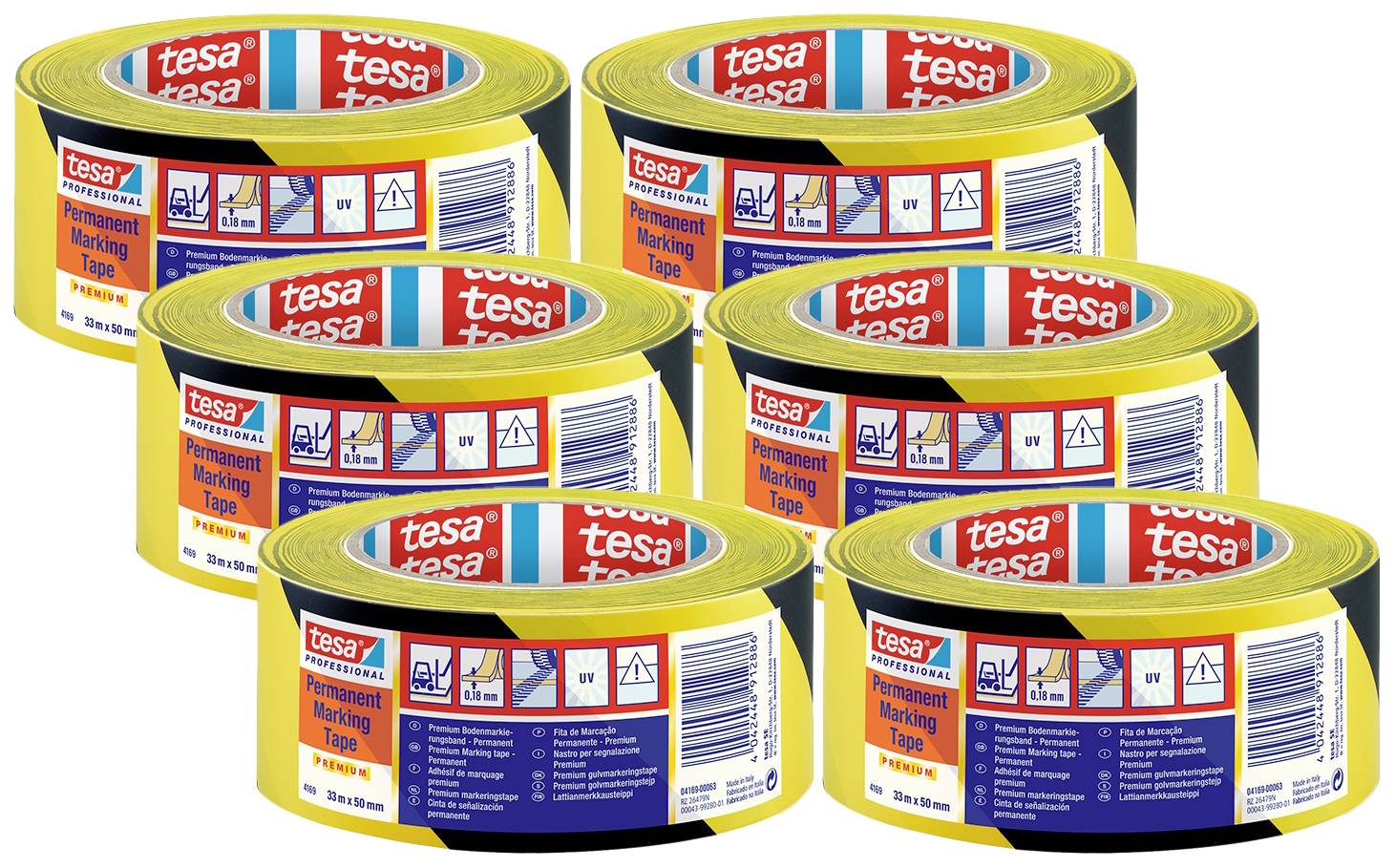 tesa 4169 04169-00063-94 Ruban de marquage au sol noir/jaune (L x l) 33 m x 50 mm 6 pc(s)