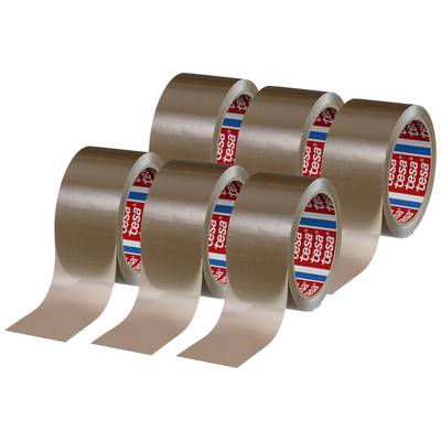 Six rouleaux de ruban adhésif marron avec le nom de marque visible en rouge à l'intérieur.