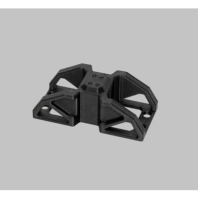 Support en aluminium noir usiné CNC pour composants électroniques sur fond gris, montrant sa structure et ses trous de fixation.