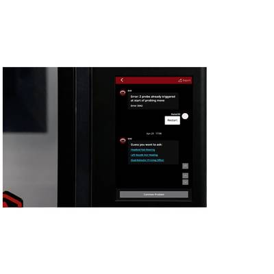 L'écran affiche des messages d'erreur : 'Erreur 1' et 'Erreur 364'. L'utilisateur répond par 'Redémarrer'. Options : 'Chauffage Non Actif', 'Buse Gauche Non Chauffante'.