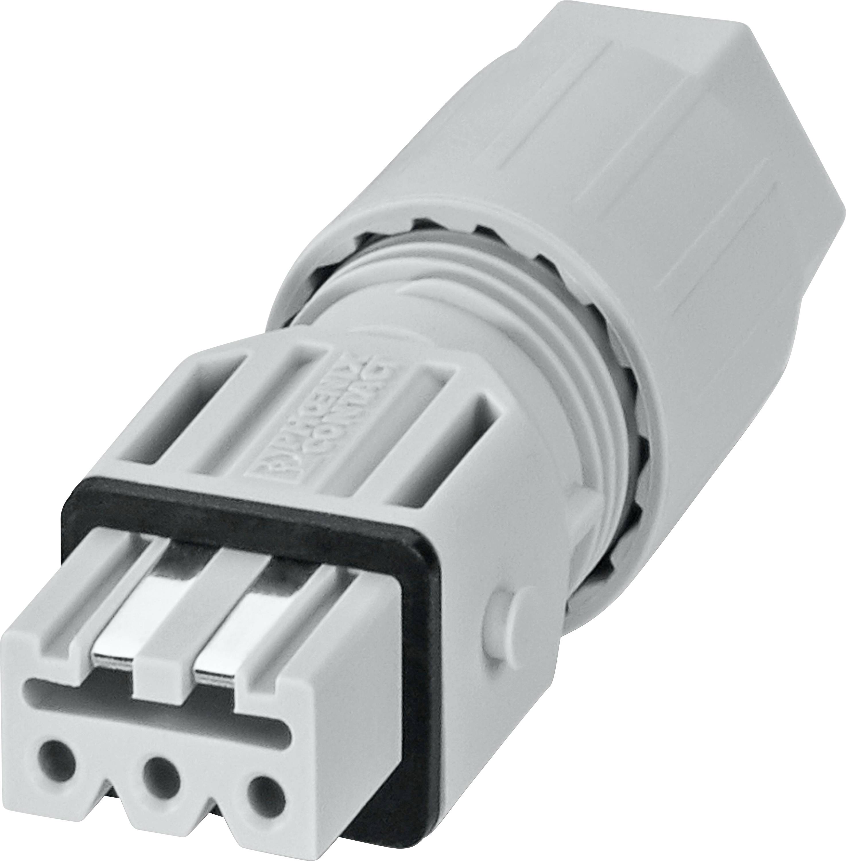 Un connecteur rectangulaire gris avec plusieurs broches de connexion, adapté aux applications industrielles.