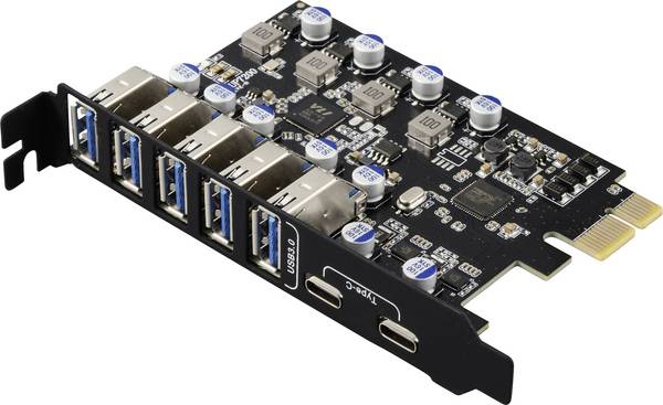 Renkforce RF-6613198 5+2 ports Carte contrôleur USB 3.0 USB 3.0, USB-C® (USB 3.2 Gen 1) PCIe x1