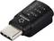 Un adaptateur USB-C noir avec des étiquettes indiquant différentes fonctions : C-D, H-R, E et DSD. Utilisé pour diverses possibilités de connexion.