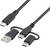 Câble USB 3-en-1 : Un câble équipé de connecteurs USB-C, Micro-USB et USB-A pour une utilisation avec différents appareils.