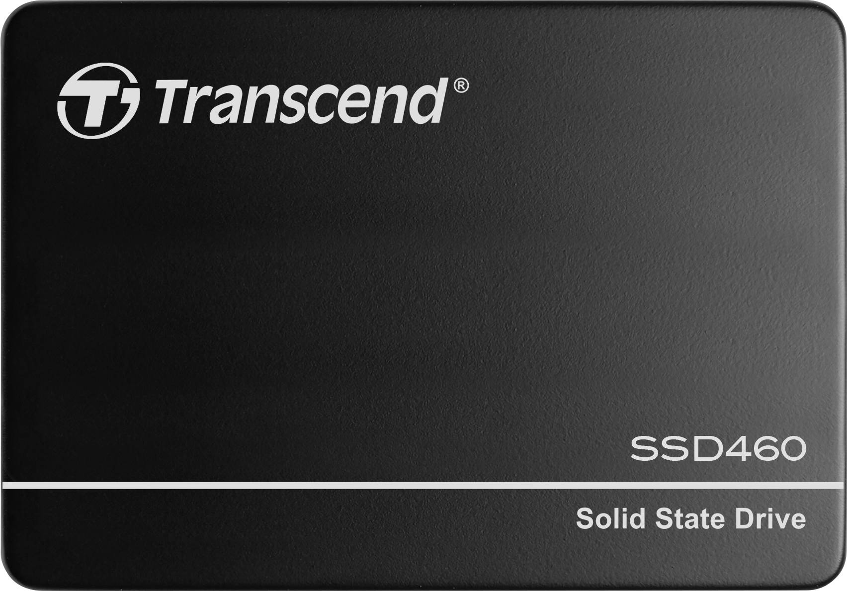 Disque SSD externe Transcend SSD460 portant l'inscription 'Transcend SSD460 Solid State Drive' sur sa face avant.