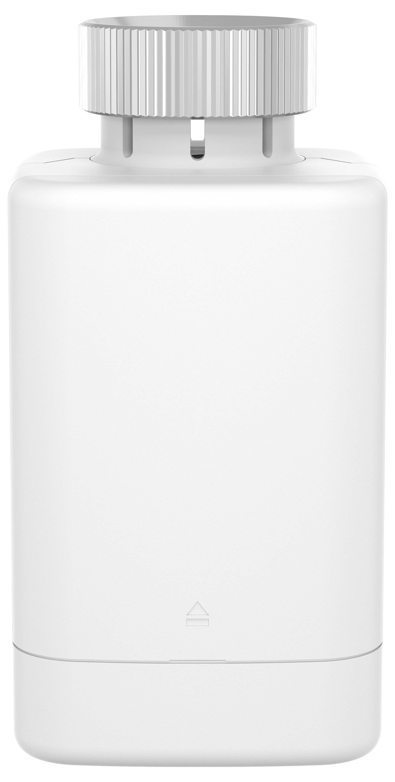 Bouteille rectangulaire blanche avec couvercle strié.