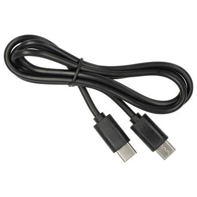 Câble USB-C noir avec deux extrémités connectées, enroulé et attaché au milieu sur un fond blanc.