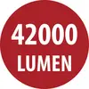 Étiquette circulaire rouge avec texte blanc « 4200 LUMEN ».