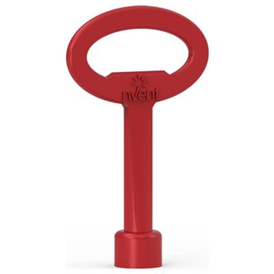 Une clé de sécurité rouge avec une ouverture de poignée ovale et un logo gravé 'nVent'.