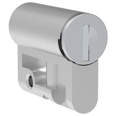 Un verrou cylindrique, argenté, avec une fente pour un profil de clé. Adapté pour les serrures de meubles ou les systèmes de fermeture.