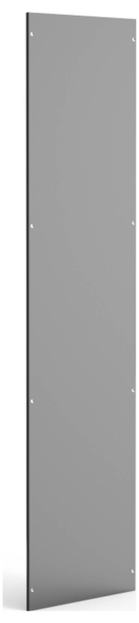 Longue, étroite, panneau métallique gris argenté avec des vis de fixation sur les bords.